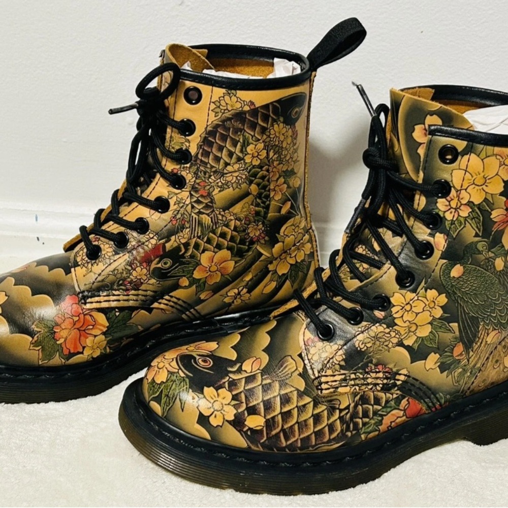 Doc Dr. Martens X Evisu Wagara Tattoo Koi Fish Floral Boots 37 EU US Men 5 Wom 6